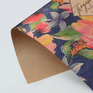 Бумага крафтовая«Цветочки», фон синий, 50 × 70 см